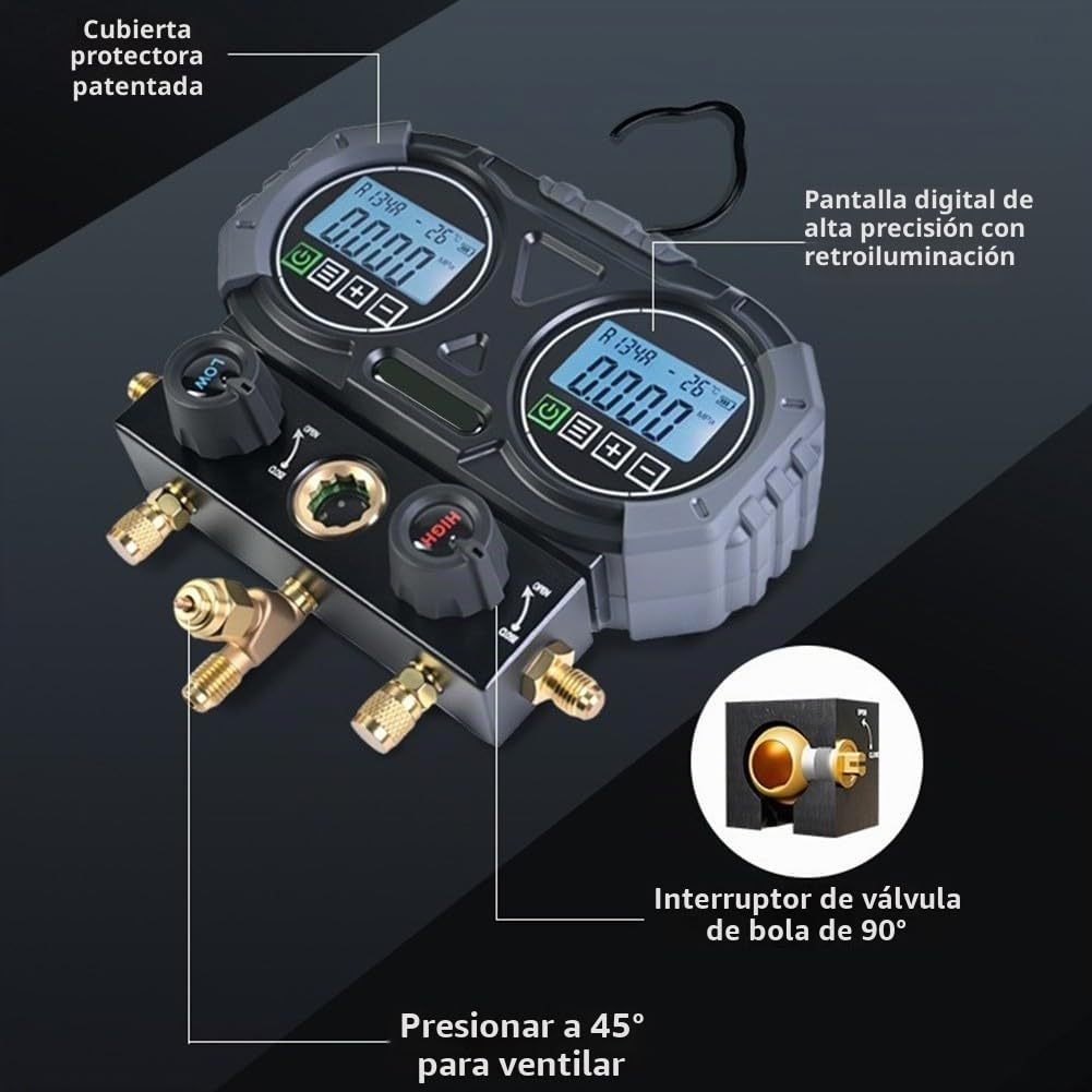 Manómetro digital, 0-6000 kPa juego de manómetro de refrigerante digital, dispositivo de prueba de presión de vacío digital para aire acondicionado y bombas de calor (MG-301 Medidor Único)