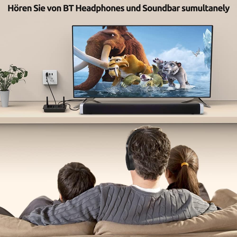1Mii B03 Bluetooth 5.3 Transmitter & Empfänger für TV & Stereoanlage, aptX Adaptive/HD/Low Latency, Drahtloser Audioadapter mit Großer Reichweite, unterstützt 2 Kopfhörer, Optischer/AUX/RCA Anschluss