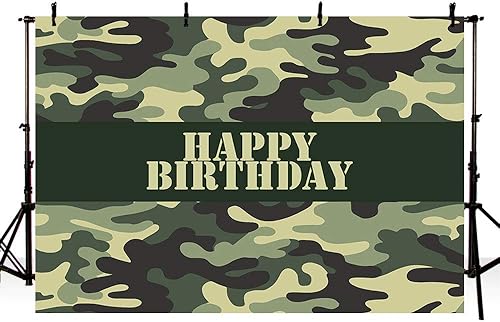 MEHOFOND Decoración de fiesta de cumpleaños de soldado del ejército, telón de fondo de camuflaje verde militar, fondo de fotografía, pancarta para