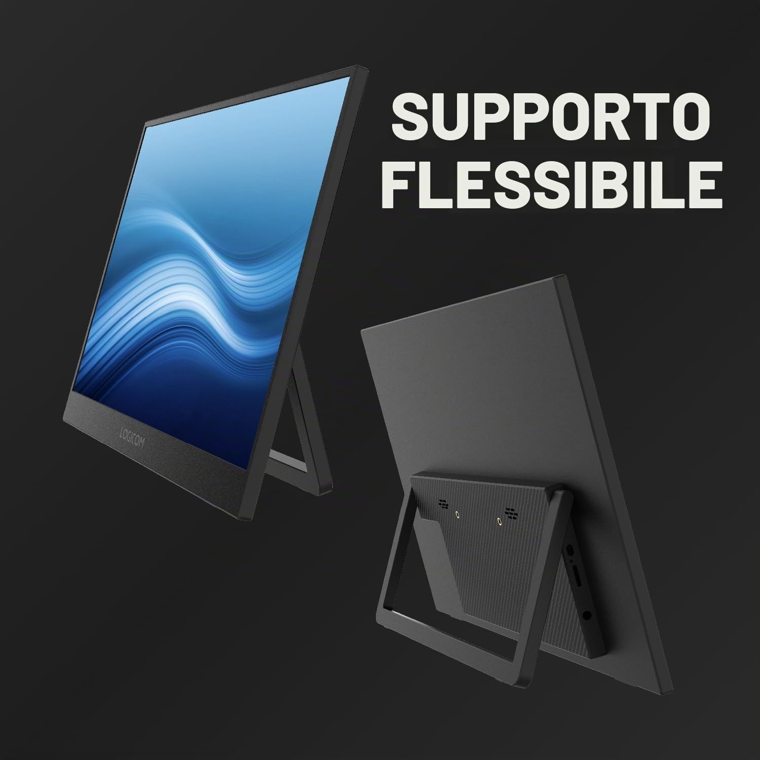 Logicom - Monitor Portatile, Schermo Portatile 15.6" 1920×1080 FHD IPS per Laptop con Cavalletto, Secondo Schermo Ultrasottile per Laptop/PC/Mac/PS3/4/5/Xbox - Connettività USB C e HDM - Nomad Display