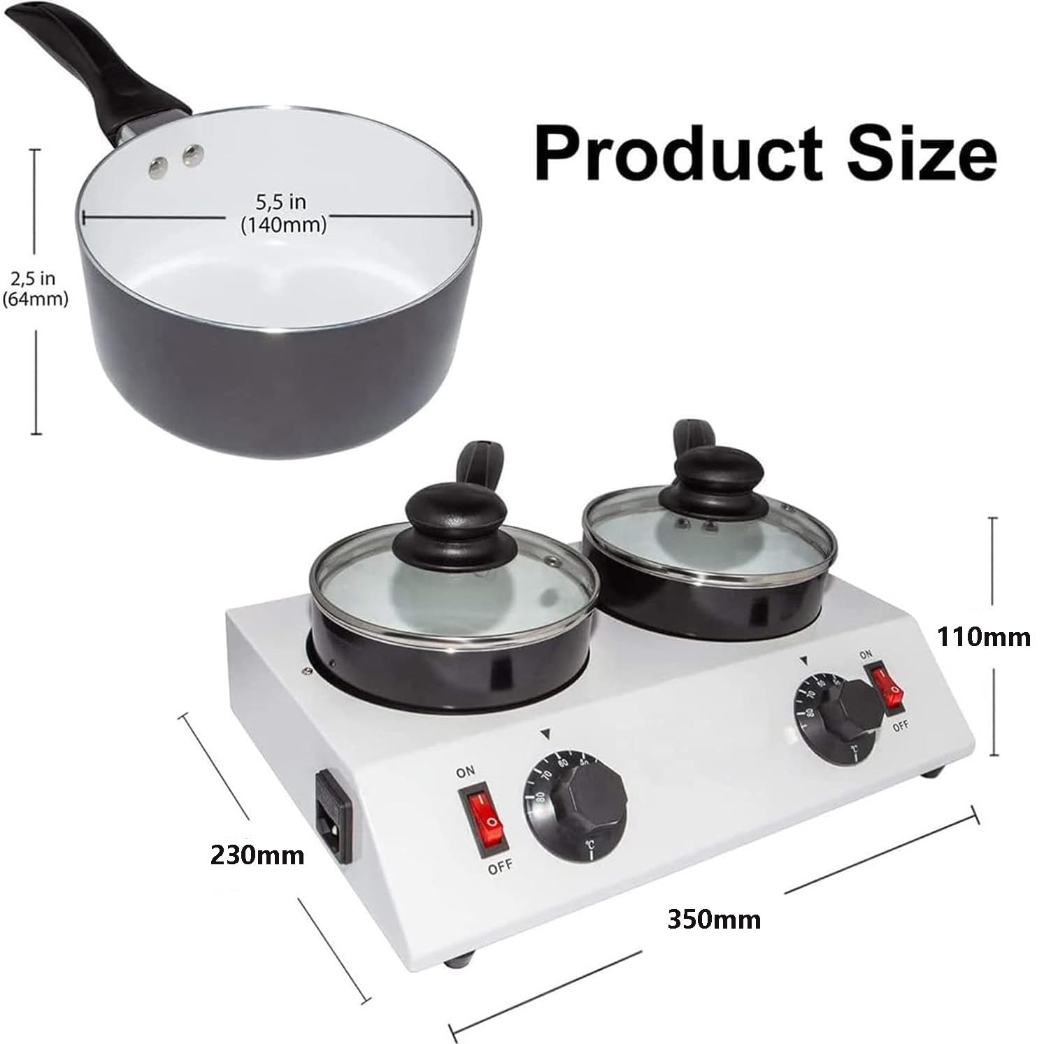 Pot À Chocolat 80W avec Double Pot, Machine À Tempérer Le Chocolat Antiadhésive avec 30~85 °C, Machine À Fondre Électrique Réglable pour Faire du Chocolat – 4 Outils De Cuisson