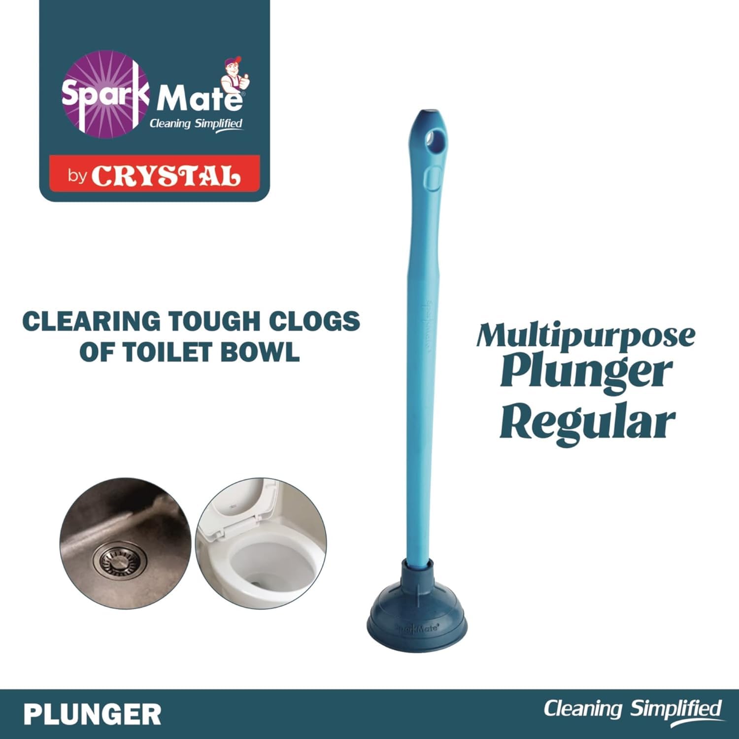 Sparkmate by Crystal Cleaning Combo (Twin Side Toilet Brush + Plunger) 3