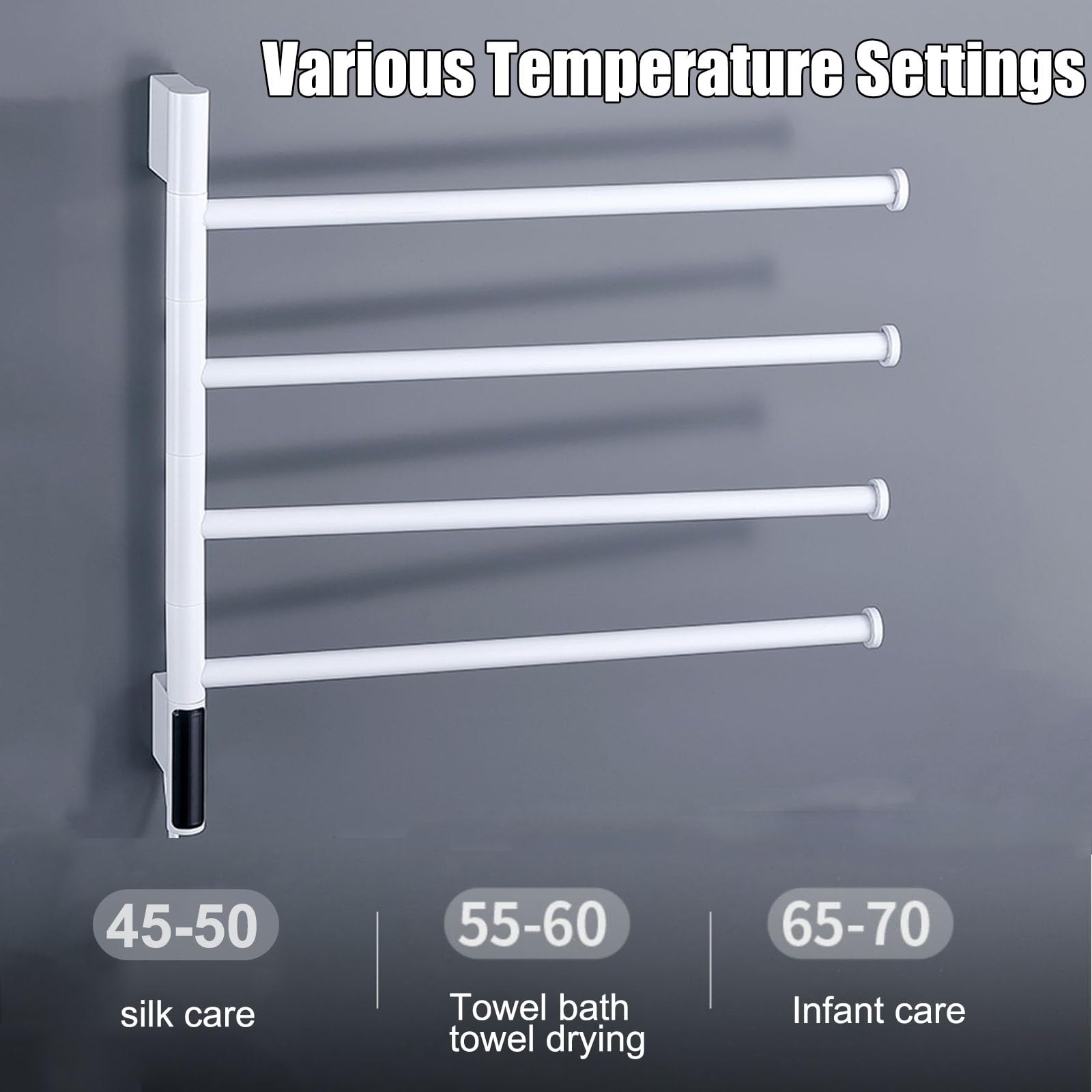 Porte-Serviettes Électrique 180 ° Pivotant, Sèche-Serviettes Électrique Mural De Salle de Bain, Chauffe-Serviettes électrique avec Thermostatique À Chaleur und Minuteur,Rose Gold