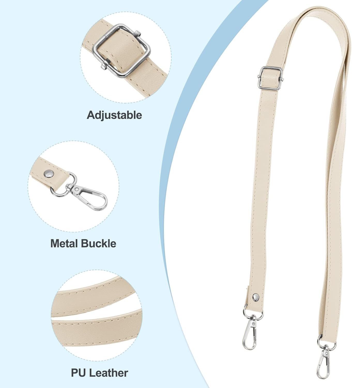 PATIKIL Leather Purse Strap Replacement 51 Inch, Adjustable Shoulder Crossbody Replacement Strap with Silver Hardware, Beige - Image 3