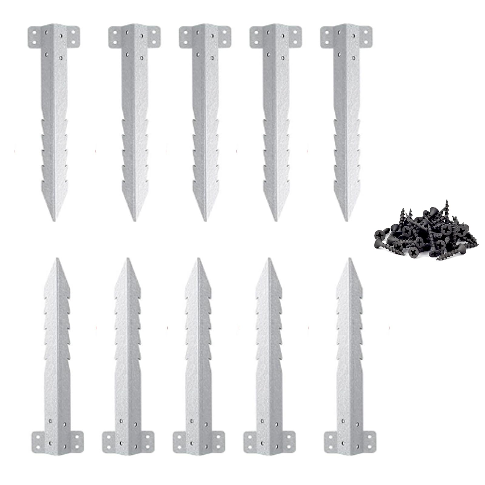 Lot de 10 Supports Traverses Chemin Fer Métal Robuste avec Vis, Poteau Clôture Jardin Design Dentelé, Piquets Robustes pour Murs Soutènement, Aménagement Paysager, Parterres Surélevés, Bordure Allée