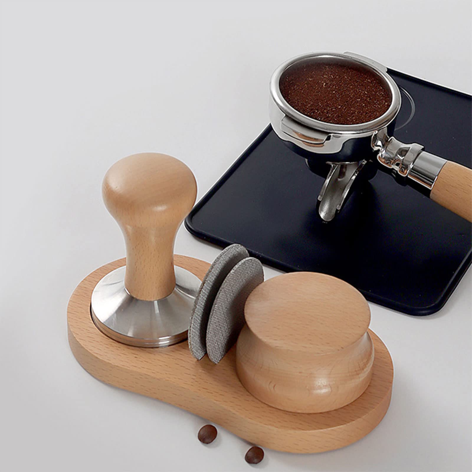 51 Mm Caffè In Legno Tamper Station Stand Caffè Portafiltro Presser Stand Espresso Distribuzione Leva Holder A~p149634706