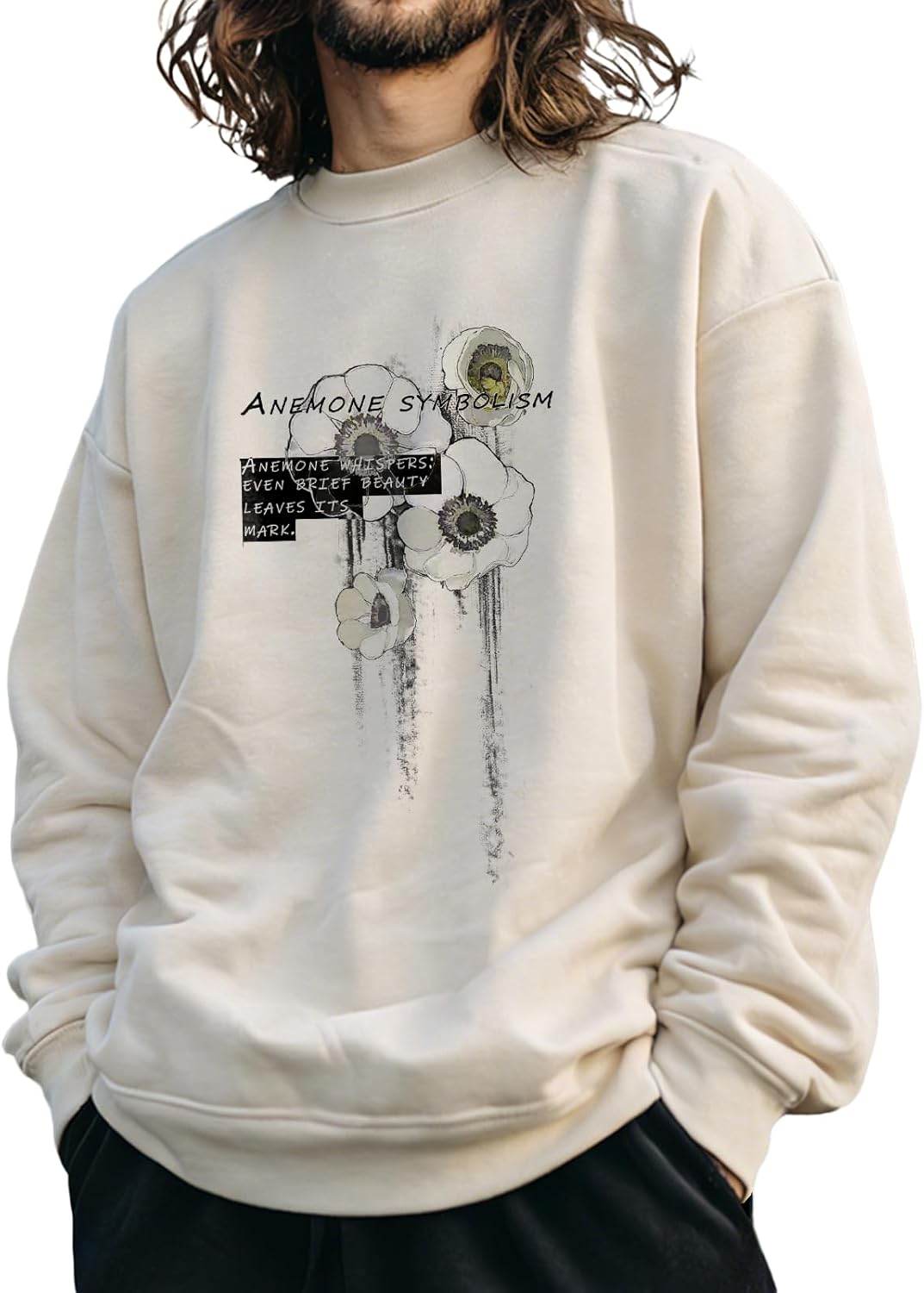 domirica Cotton Blend Graphic Mens Sweatshirts Solid Crewneck Pullover Long Sleeve Loose Fit Casual Going Out Streetwear