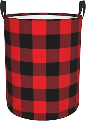 Cesta circular con estampado de cuadros de búfalo impermeable, cesta organizadora de lavandería, con asas, para ropa, juguetes, tamaño mediano