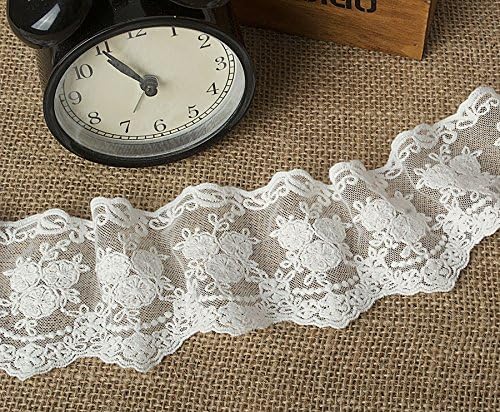 8CM Width Europe Crown Ribbon Wedding Applique Inelastic Embroidery Lace Trim,Curtain Tablecloth Slipcover Bridal DIY Clothing/Accessories.(2 Yards in one Package) (White)