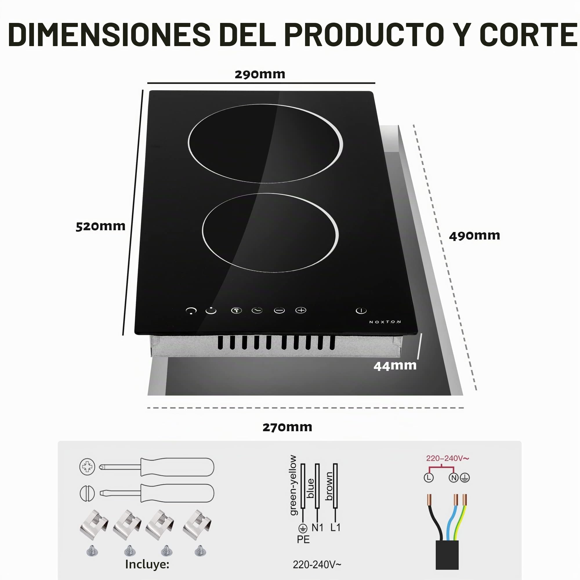 NOXTON Placa vitroceramica 4 Fuegos 60cm, Incorporado, Control deslizante, 9 niveles de potencia, Bloqueo para niños, Indicador de calor residual, Vitrocerámica negra