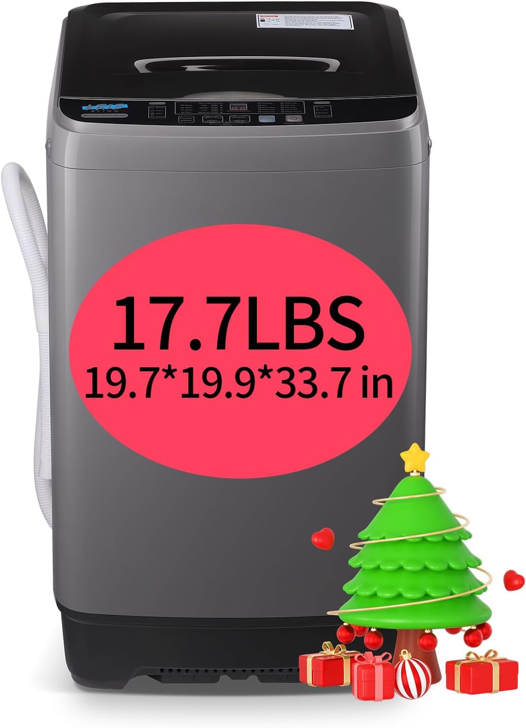 KRIB BLING 17.7 lbs Full Automatic Washer with Drain Pump, KRIB BLING Washing Machine with LED Display, 10 Washing Programs & 8 Water Levels Selections, Ideal for Camping, Apartment, Dorm, Dark Grey