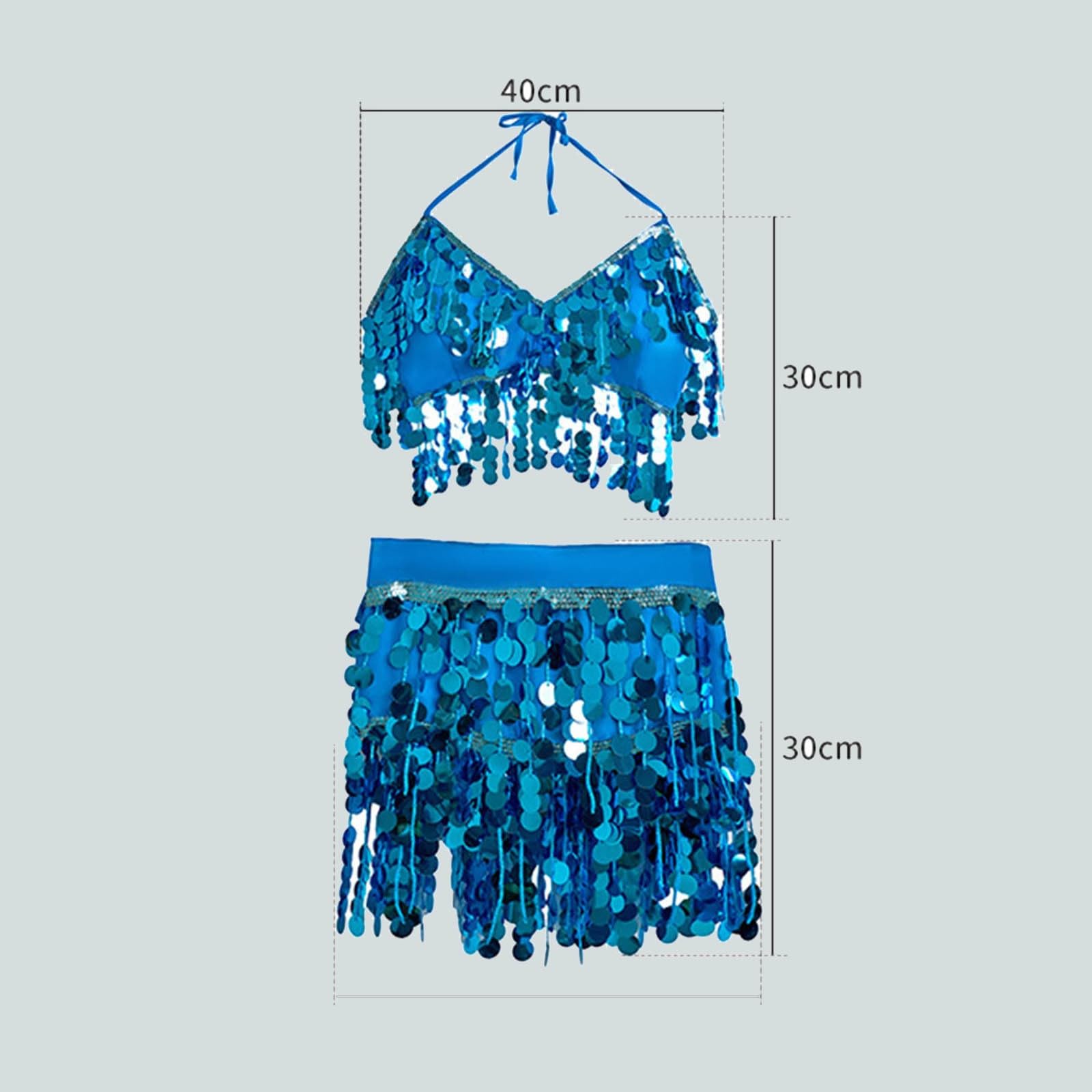 Maxi gonne da donna senza pancia, paillettes, gonne a frange, set reggiseno da danza, top, costume da donna e ragazza