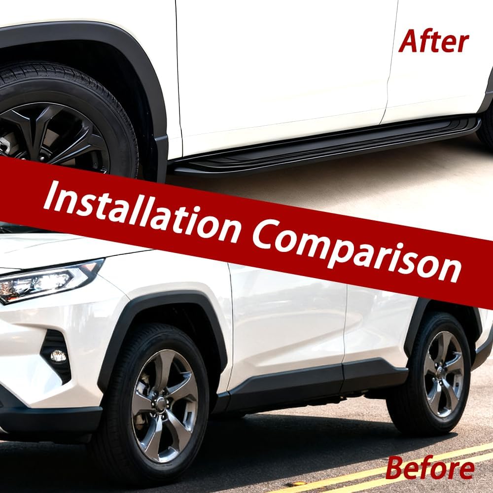 US Stock Miguqui 2Pcs Fixed Running Board Fits for Toyota RAV4 RAV-4 2019 2020 2021 2022 2023 2024 2025 Side Step Side Stairs,Side Bar,Aluminum Alloy,Matte Black with Letters