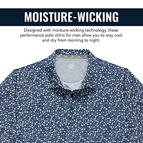 Flag & Anthem Madeflex Printed Polo Shirts For Men, Short Sleeve Performance T-Shirts For Golf, Casual, Outdoor, Summer, Moisture Wicking, Tailored Athletic Fit, Xl, Cobbtown Floral Navy #TOP2