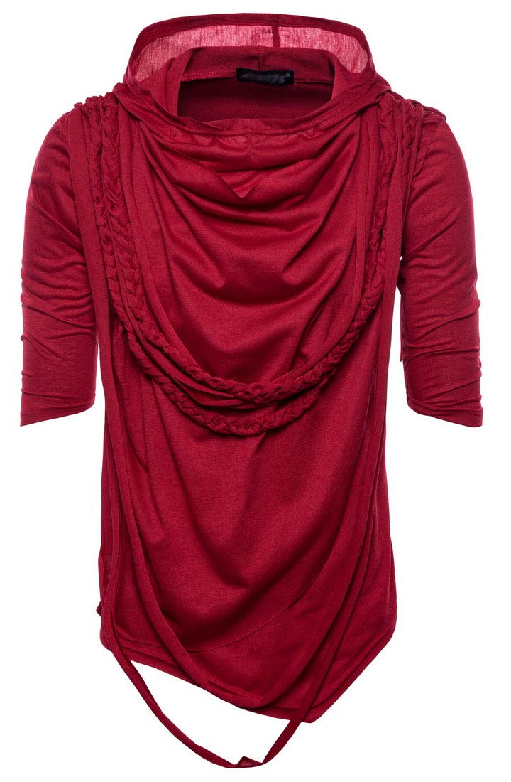 Summer Blouse Men Young Fashion Blouse Men's Shirts Trend Streetwear Swag Street Dance Shirt Blouse Personality Patchwork Tassel Solid Color Hoodies Top (WineRed,XL)
