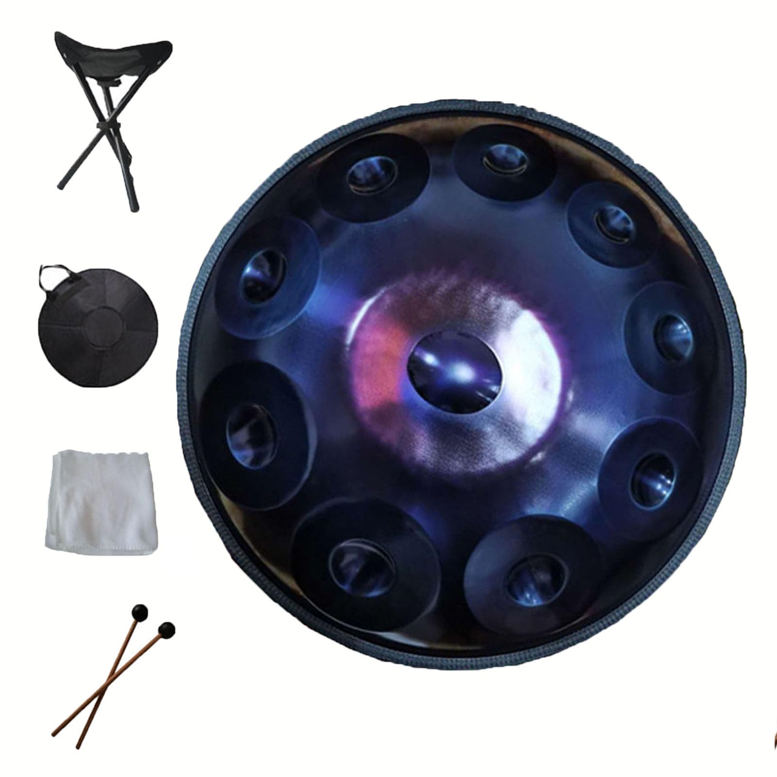 22-calowy D Minor 9/10 Nuty Stalowe Instrumenty Perkusyjne Dla Dorosłych Stalowy Handrum z Miękkim Torbą Handpan Młotek Standdust- Tkanina (Fioletowy 10)