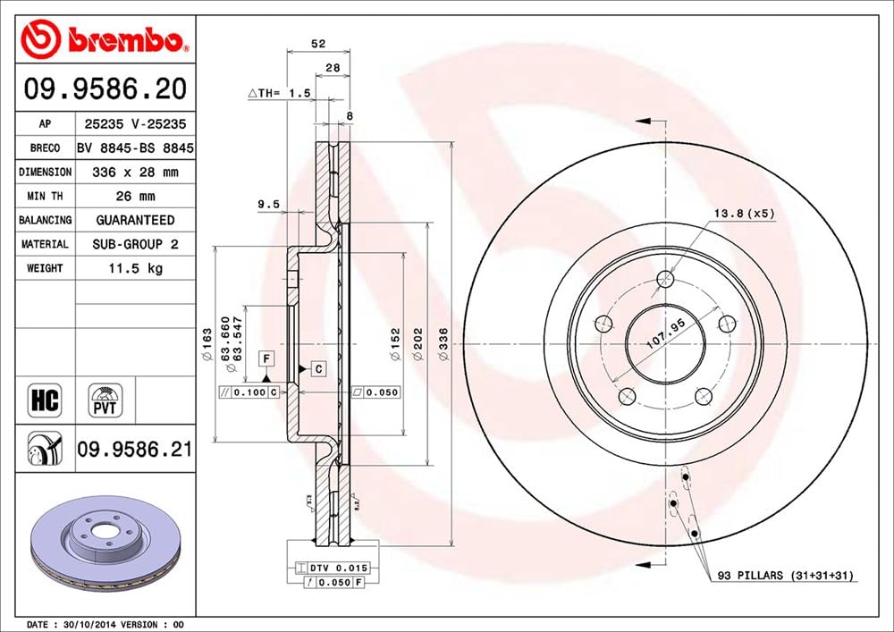 BREMBO 09.9586.21, 2 szt Tarcze Hamulcowe przód 336mm