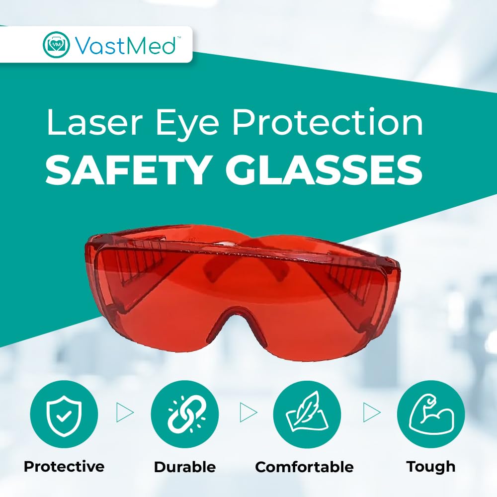 VASTMED 4PCs Dental Grade Red Protective Glasses Anti-Fog Safety Goggle Eye Protection Dental Eyewear for Teeth Whitening Light