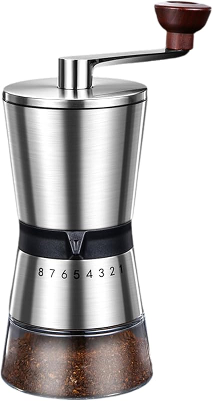Ceramic Burr Manual Coffee Grinder with 8 Adjustable Coarseness Settings | For Cold Brew Espresso Beans French Press Pour Over Drip,Stainless Steel Hand Crank Coffee Mill for Home Use Travel Camping