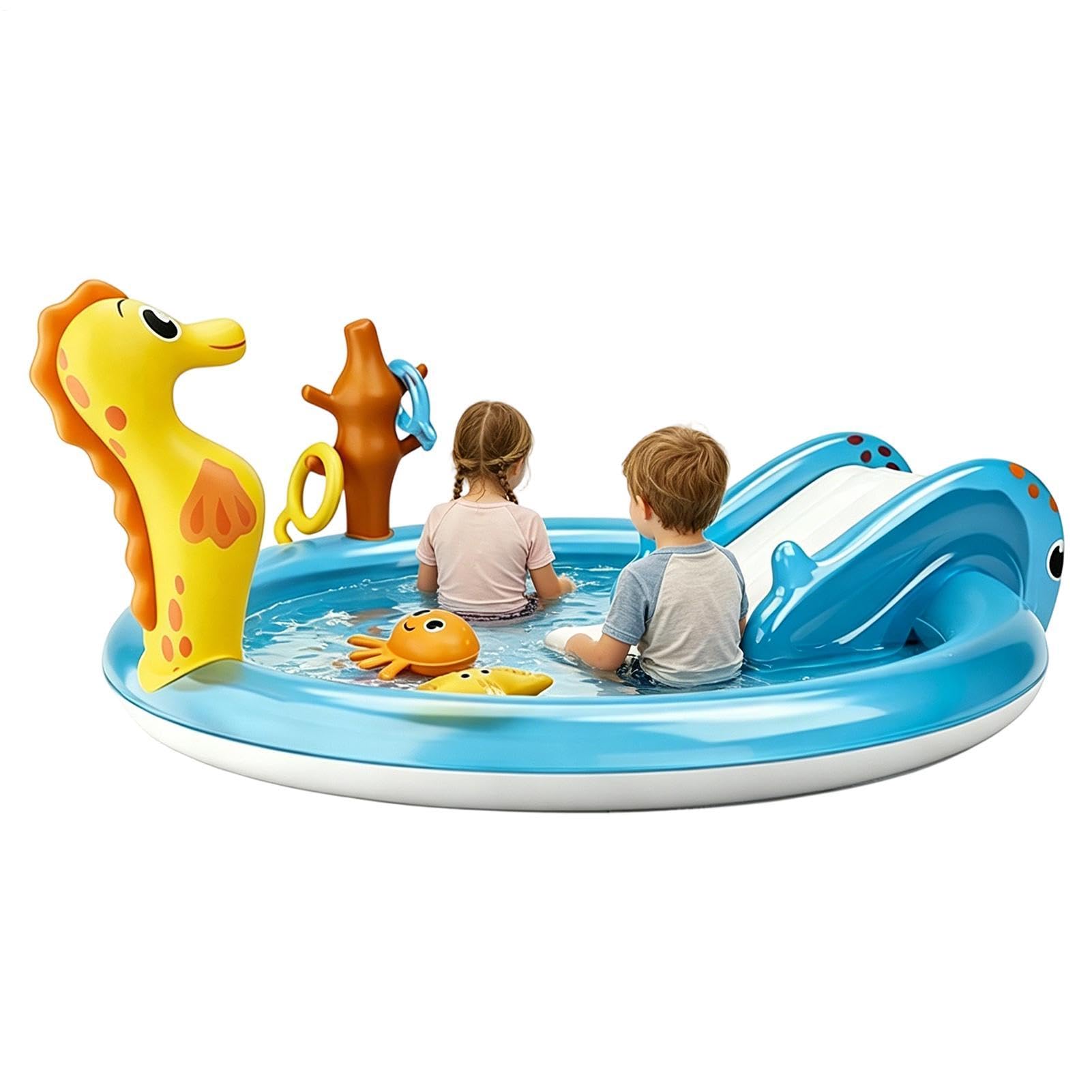 Piscine Enfant avec Toboggan Jouet Gonflable Thème Été