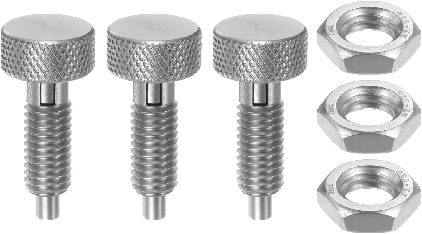 uxcell 3pcs Spring Plunger M8x1.25 Thread Size Pin Diameter 4mm Retractable Quick Release Pin Stainless Steel Lockout Type Index Plunger for Industrial Equipment