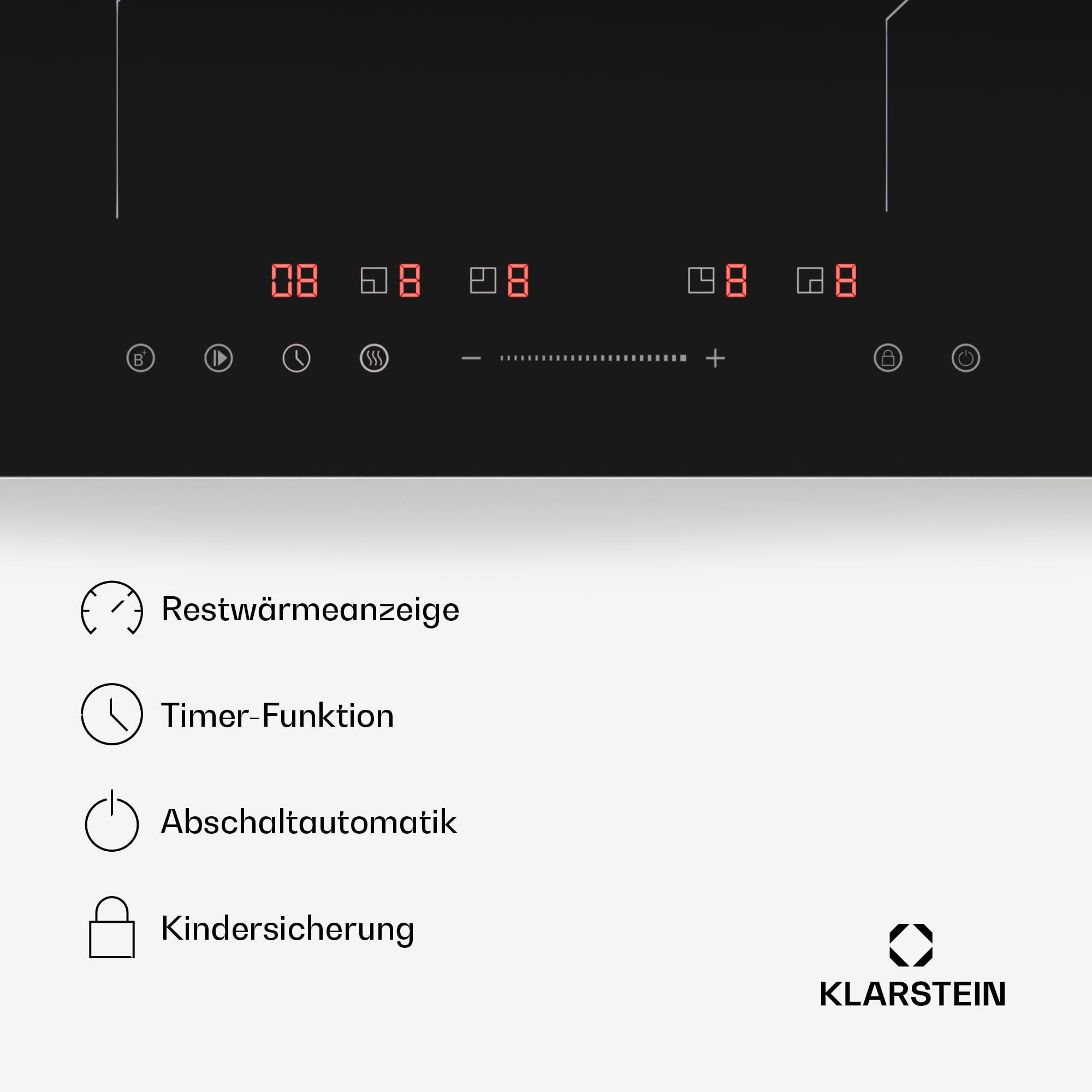 Klarstein PowerGlide Induktionskochfeld - 4-Zonen Induktionsherd, 7800 W Power Boost, 9 Heizstufen, SenseControl, Timer & Kindersicherung, 60 cm Elegantes Design