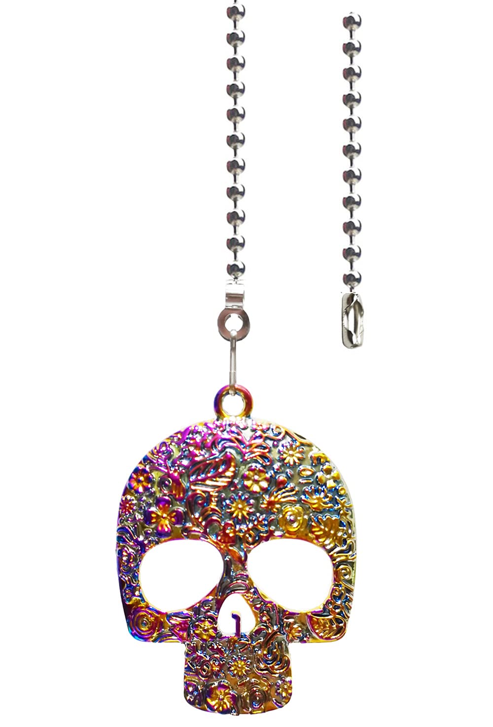 12 Inch Ceiling Fan Pull Chain with Vintage Skull Charm - Fan Pull Chain Extension, Pull Chains for Ceiling Fans and Lights with Connector(Rainbow)