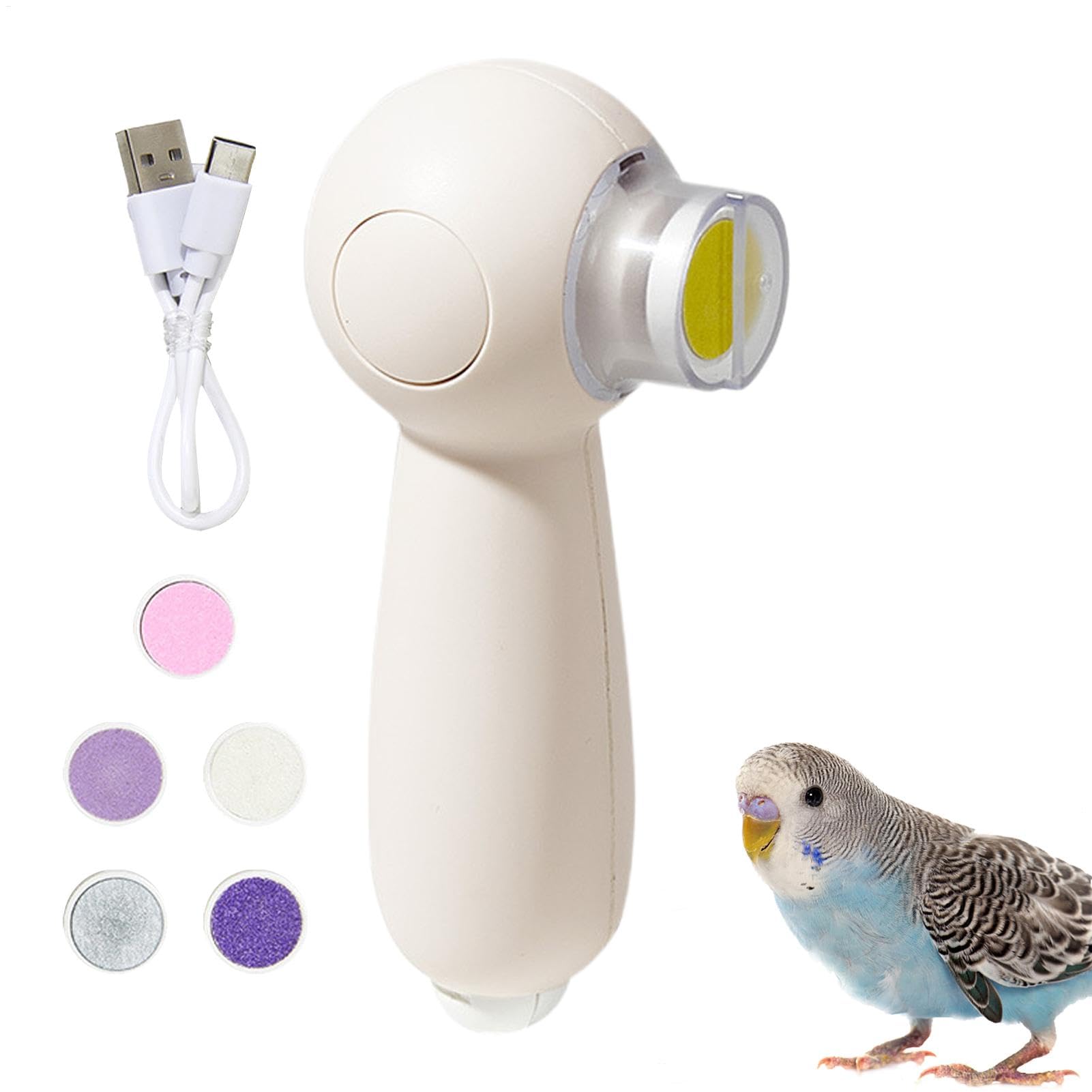 Elektrisches Vogel- und Beak-Grinder, multifunktionales Haustier-Trimming-Werkzeug mit 6 Schleifköpfen, wiederaufladbar, über USB für Nail-Dateien, Cockatiel, Hamster, 5,12 x 3,15 x 1,97 Zoll