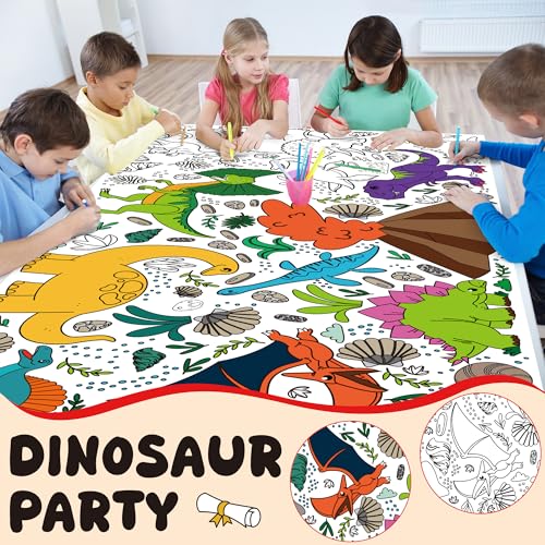 Image of OHOME Dinosaur Giant Coloring Poster /Tablecloth - Dinosaur Birthday Decorations,Kids Crafts Games Activities Toys Decor Party Decor for Classroom School