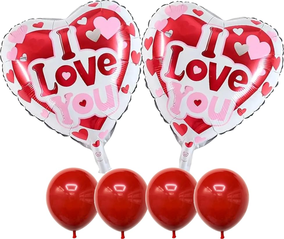 BATYCAB 2pcs Love Heart Shape Foil Balloons for Valentines, Wedding, Anniversary, Mothers day, Proposal, Monthsary, Date, Husband Wife Special Occasion with 4pcs Free Latex Balloon (STYLE 2)