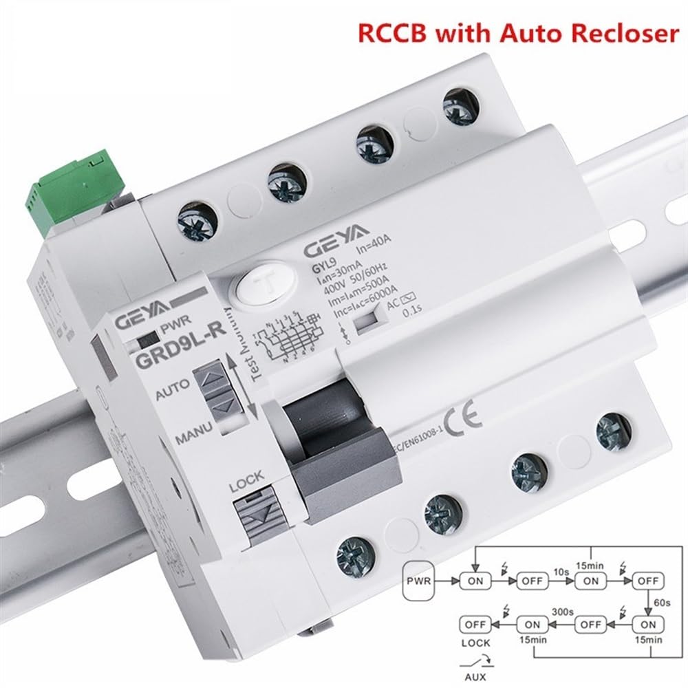 Diferencial Auto Rearmable Disyuntor de dispositivo reconexión automática 2P 40A 30mA 100mA 300mA RCD Smart Breaker tipo CA(RCCB-2P-63A-100mA)