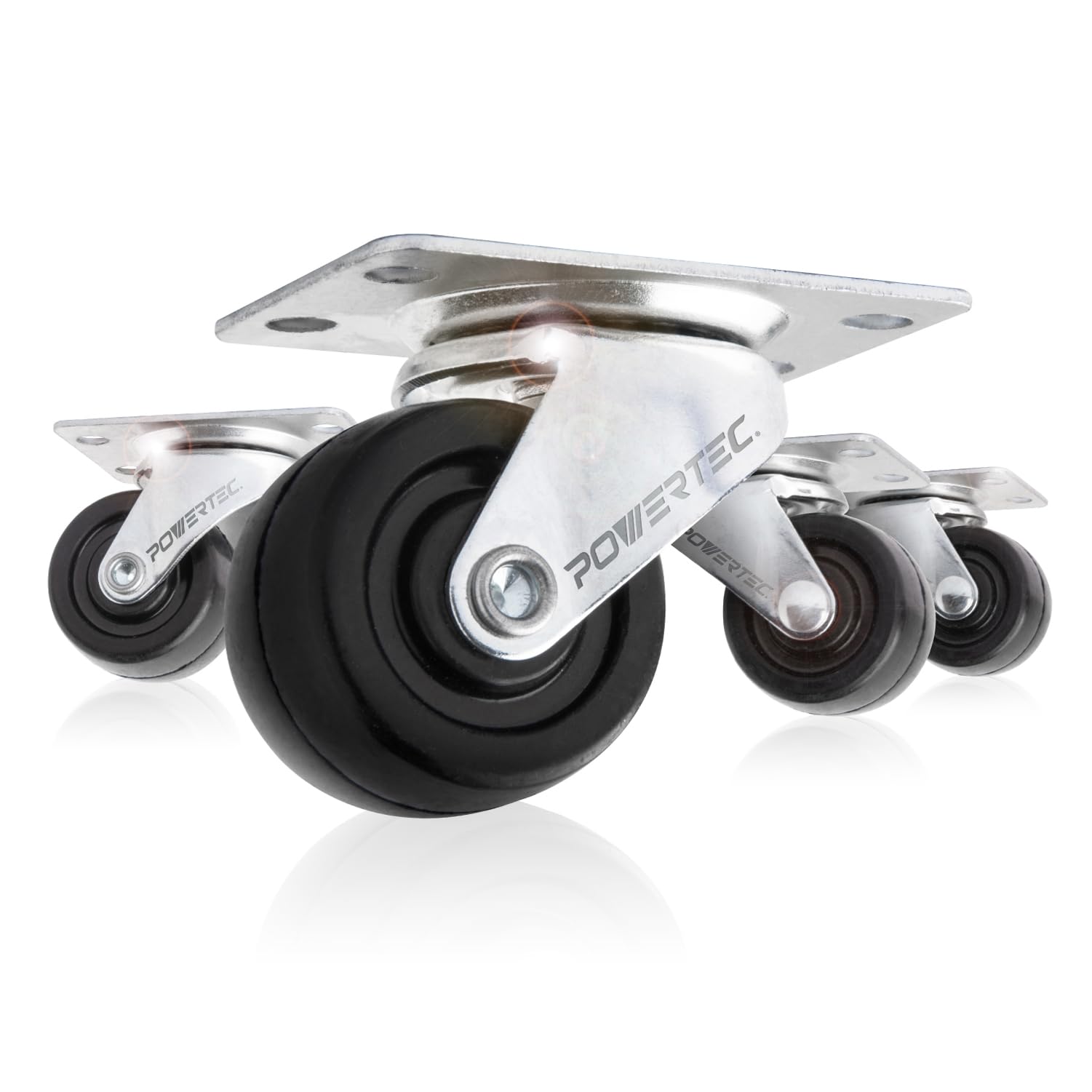 POWERTEC 2 Inch Swivel Caster Wheels Set of 4 with 160 lbs Loads, Heavy Duty Plate Casters, Rubber Castor Wheels for Furniture, Cart, Dolly and