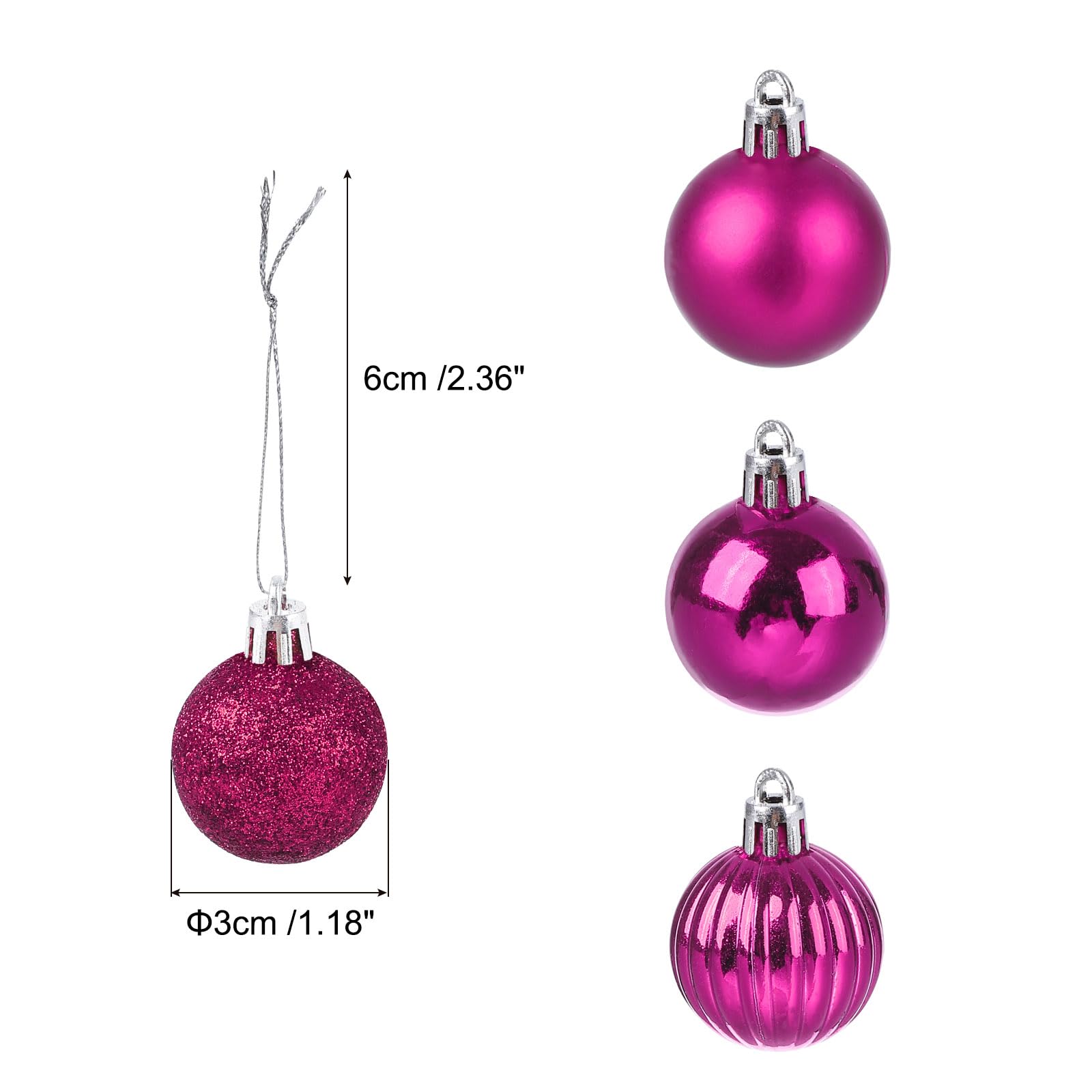 uxcell 24Pcs Rose Red 1.18" Christmas Balls Ornaments Shatterproof Ornaments Hanging Baubles for Xmas Trees Wedding, Party Decorations - Image 2