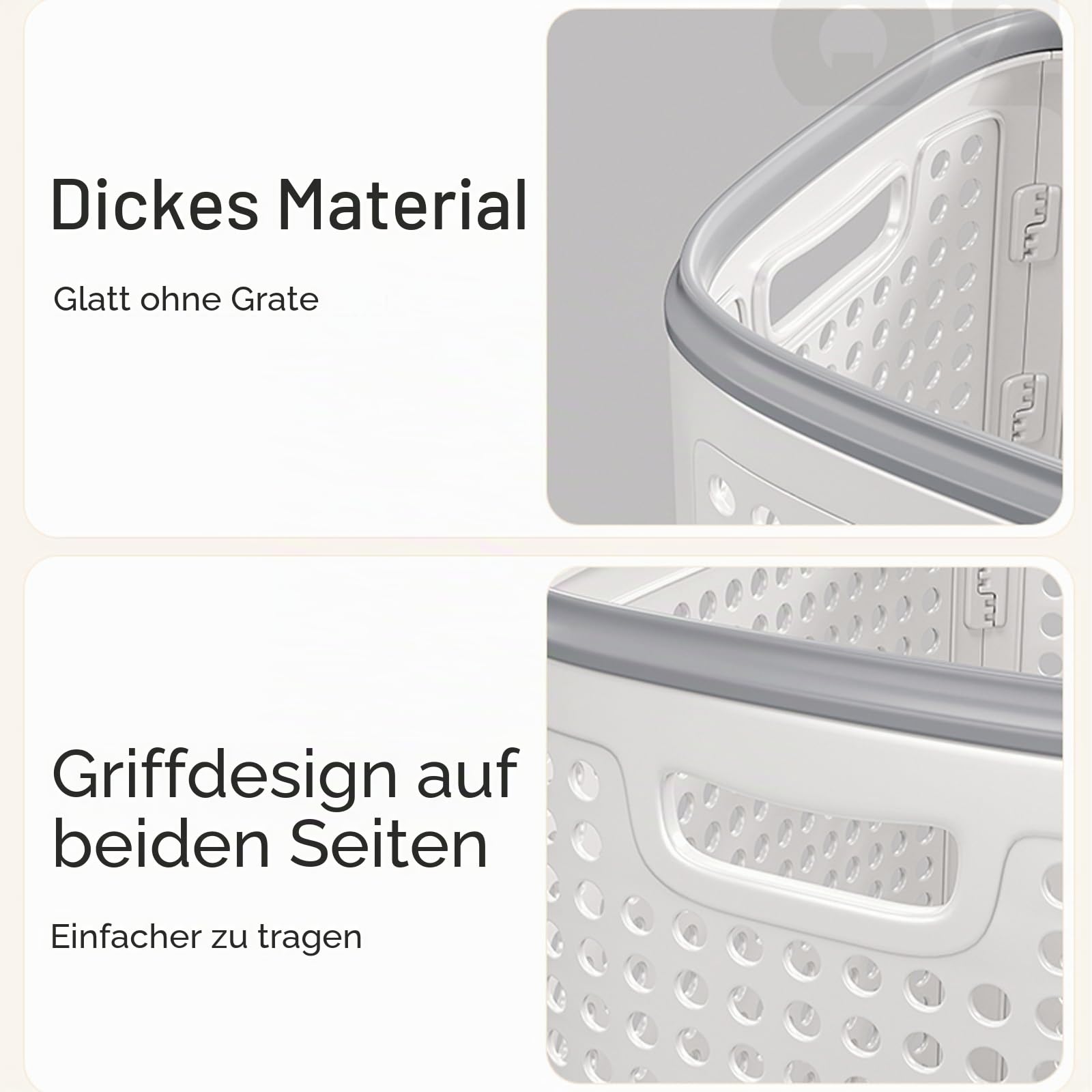 Wäschesammler mit Deckel, Wäschekorb Plastik mit Rädern, Wäschebox im Hohles Design, Waschkorb mit Praktischen Tragegriffen(Large)