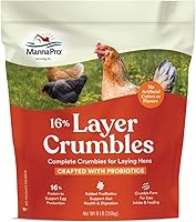Manna Pro 16% Protein Layer Crumbles Chicken Feed with Probiotics - Complete Nutrition for Laying Hens Egg Production, 8 lb Bag, Made in USA