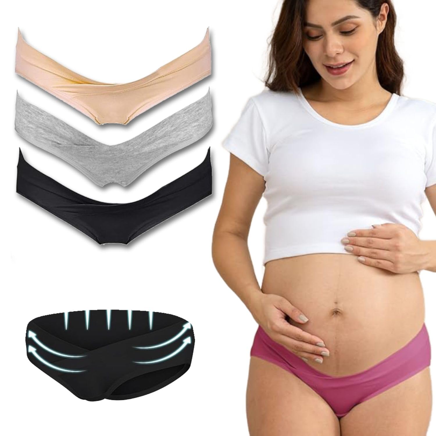 Maternity Panties| Solid Pattern V Shaped Underwear| Low Waist Lingerie for Pregnant Womens-image-0