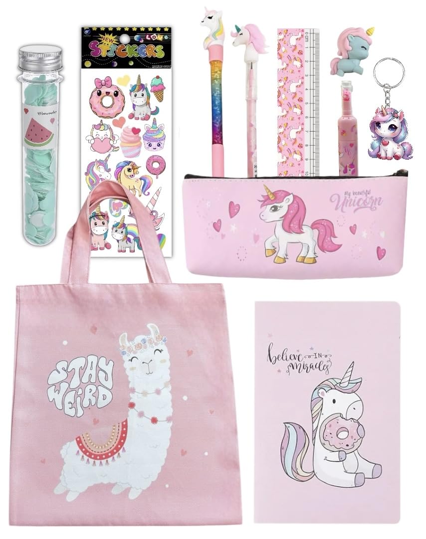 Le Delite christmas theme gifts for kids - combo set merry xmas santa diary a5 size notebook gel pen,pencil,eraser,pouch I10 in 1 gift combo for girls, boys children (Rainbow)