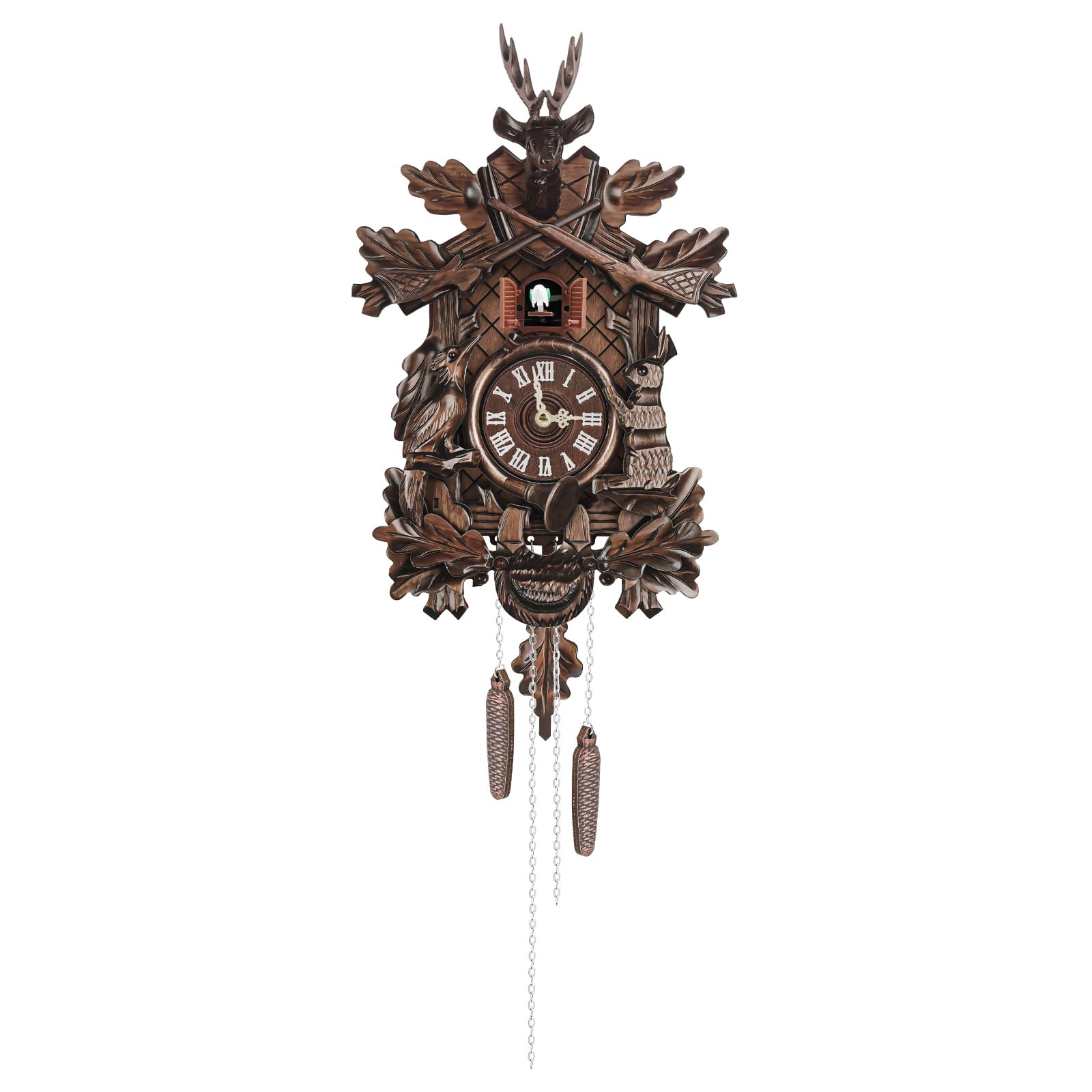 Wall Clocks, Retro C-u-c-k-o-o Clock w/ Auto Swinging Pendulum, Nordic Style House Shape Silent Wall Clock, Battery Powered Hanging Coo Coo Chime, MDF Home Creative Decor Clock, 9.84*3.94*18.9in Brown