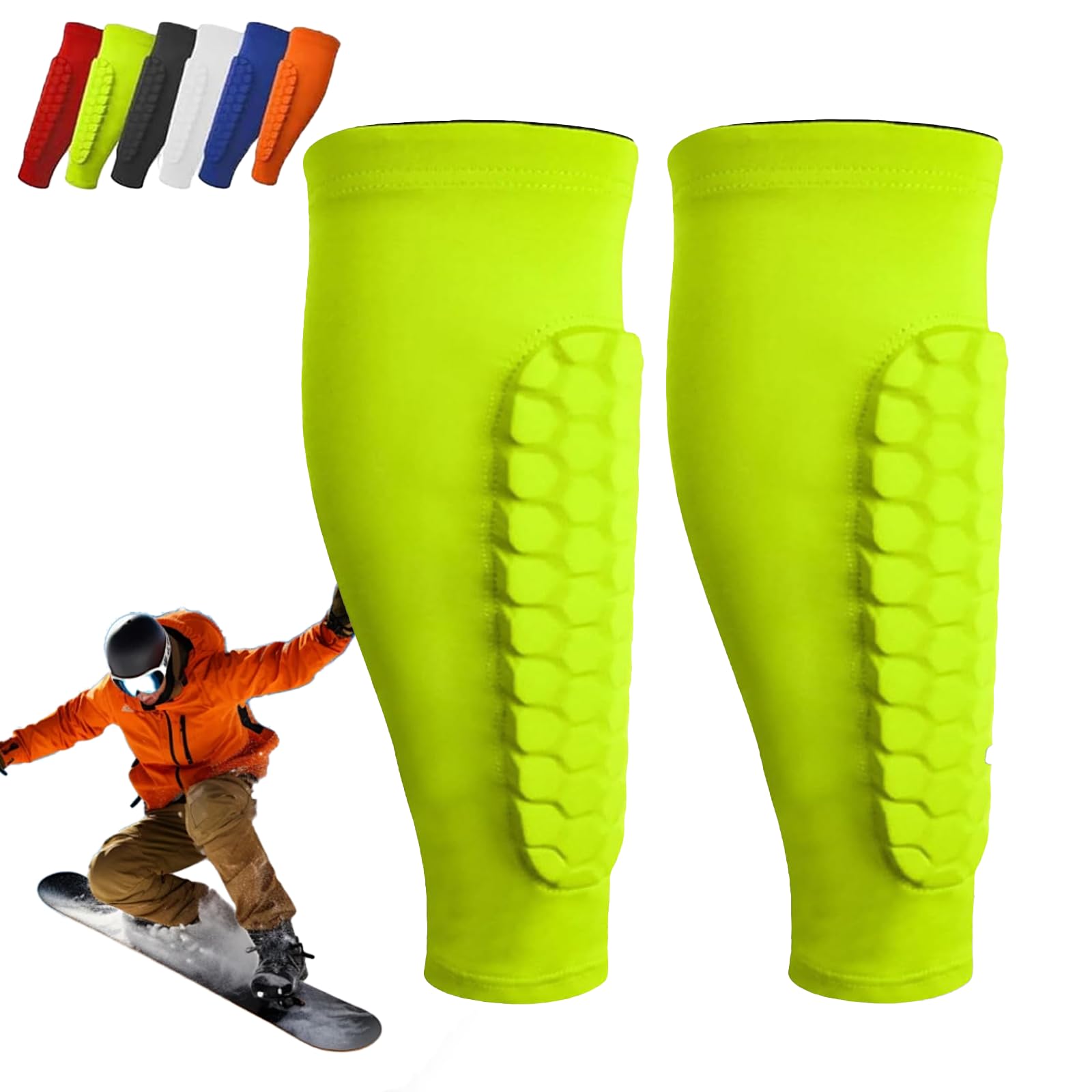 Shindefender Shin Guards, Ski Shin Guards, Long Breathable Elastic Anti-Collision Leggings Protective Cover with Honeycomb, for Soccer, Mma, Skiing (Green,S)