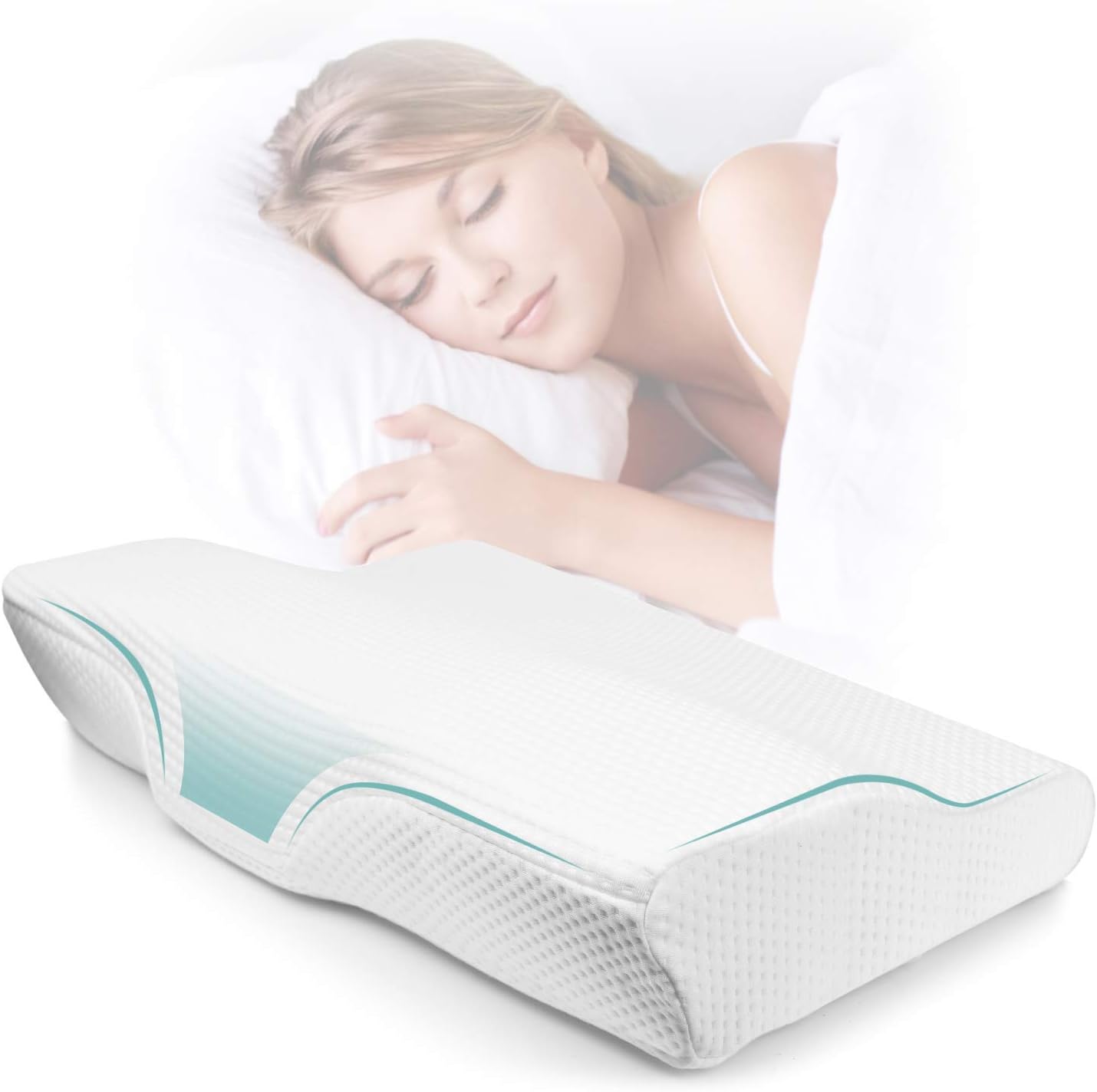 JOLVVN Memory Foam Pillow, Therapeutic Cervical Vertebra Contour Neck Ergonomic Bed Pillow with Washable Cover for Back and Side Sleepers (White)