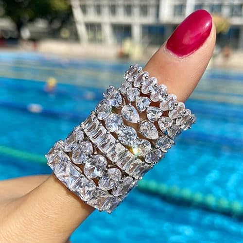 Miniatura 2 de Fashion Luxury Charm Baguette Cz Zirconia Crystal Eternity Band Wedding Engagement Finger Rings For Women Party Jewelry