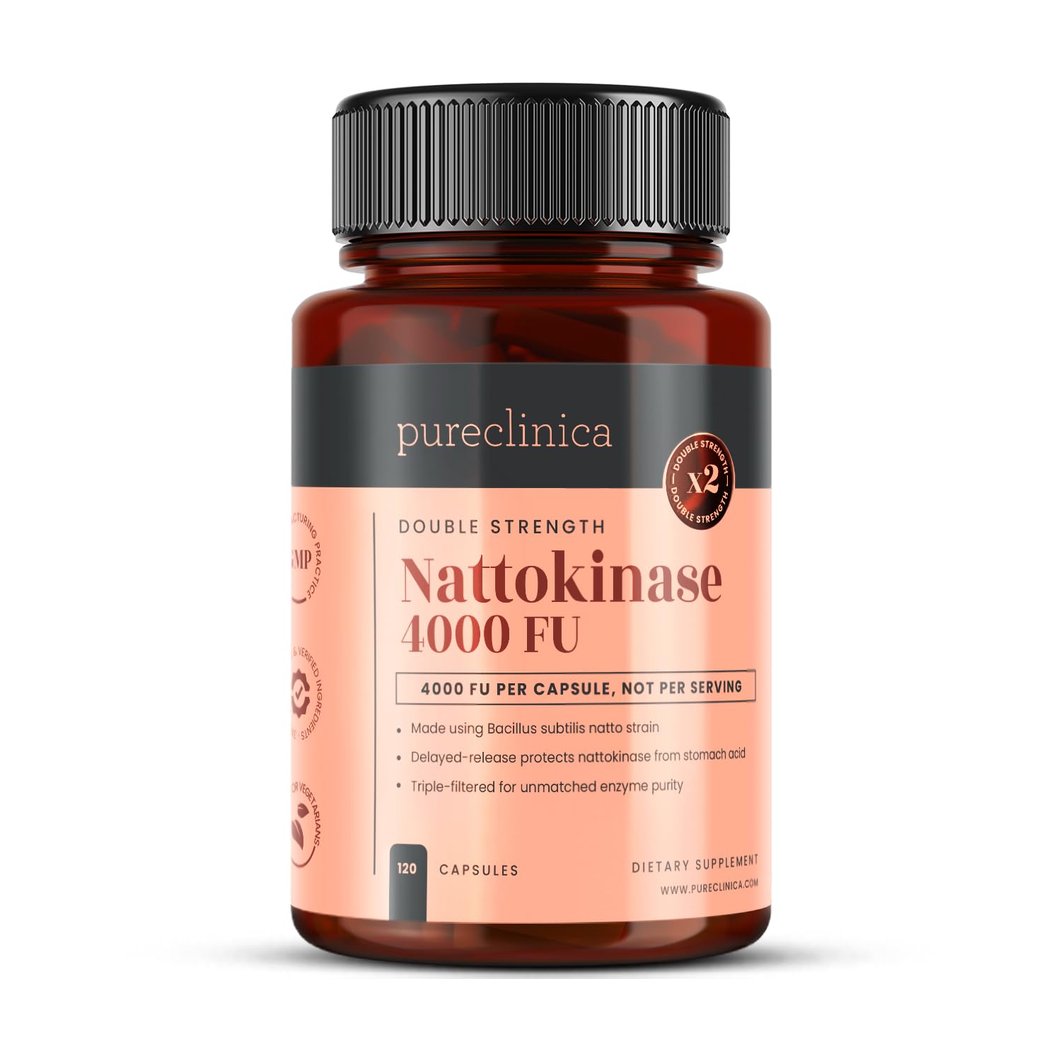 Nattokinase mit 4.000 FU pro Kapsel – 120 vegane Kapseln – Hochdosiert, magensaftresistent – Ohne Gentechnik, aus Soja gewonnen, ohne Füllstoffe – 4-Monats-Vorrat