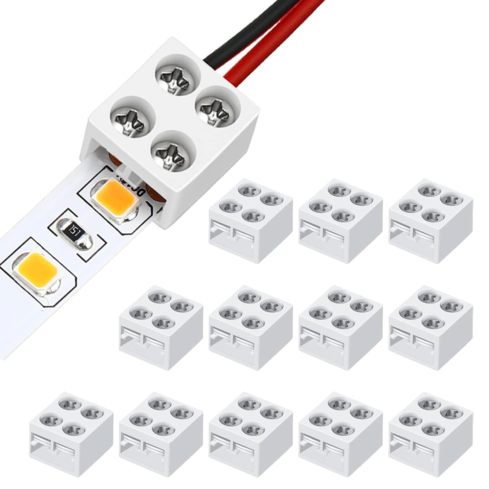 12 connettori LED a 2 poli. Terminali di collegamento a vite per stringere striscia LED al filo 2 poli 8 mm senza saldatura per strisce LED SMD 5050 3528 COB