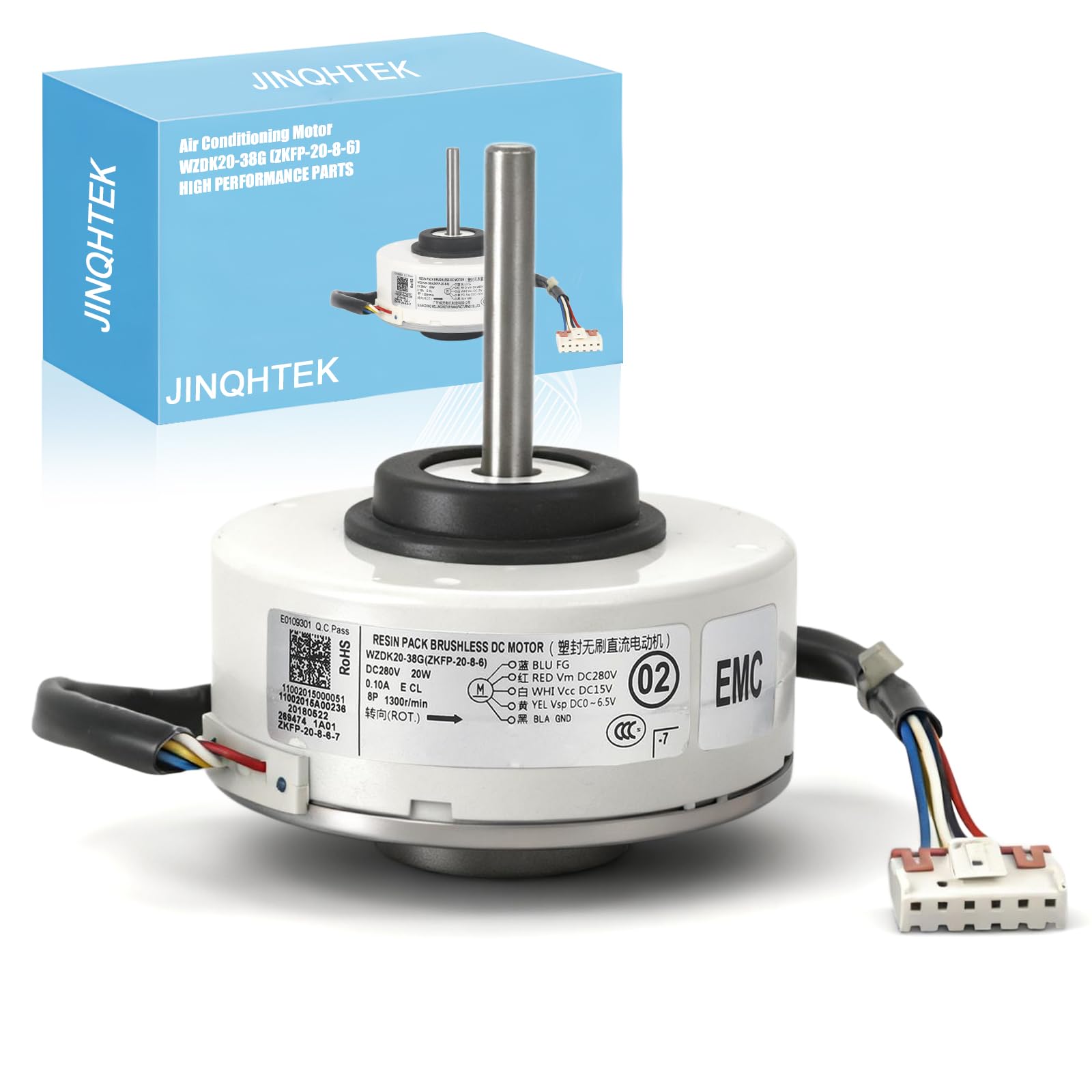 ZKFP-20-8-6 Motor de ventilador de aire acondicionado, OEM WZDK20-38G 20W inversor de aire acondicionado sin escobillas Motor CC para aire acondicionado central, CCW 1300rpm DC 280V 0.10A