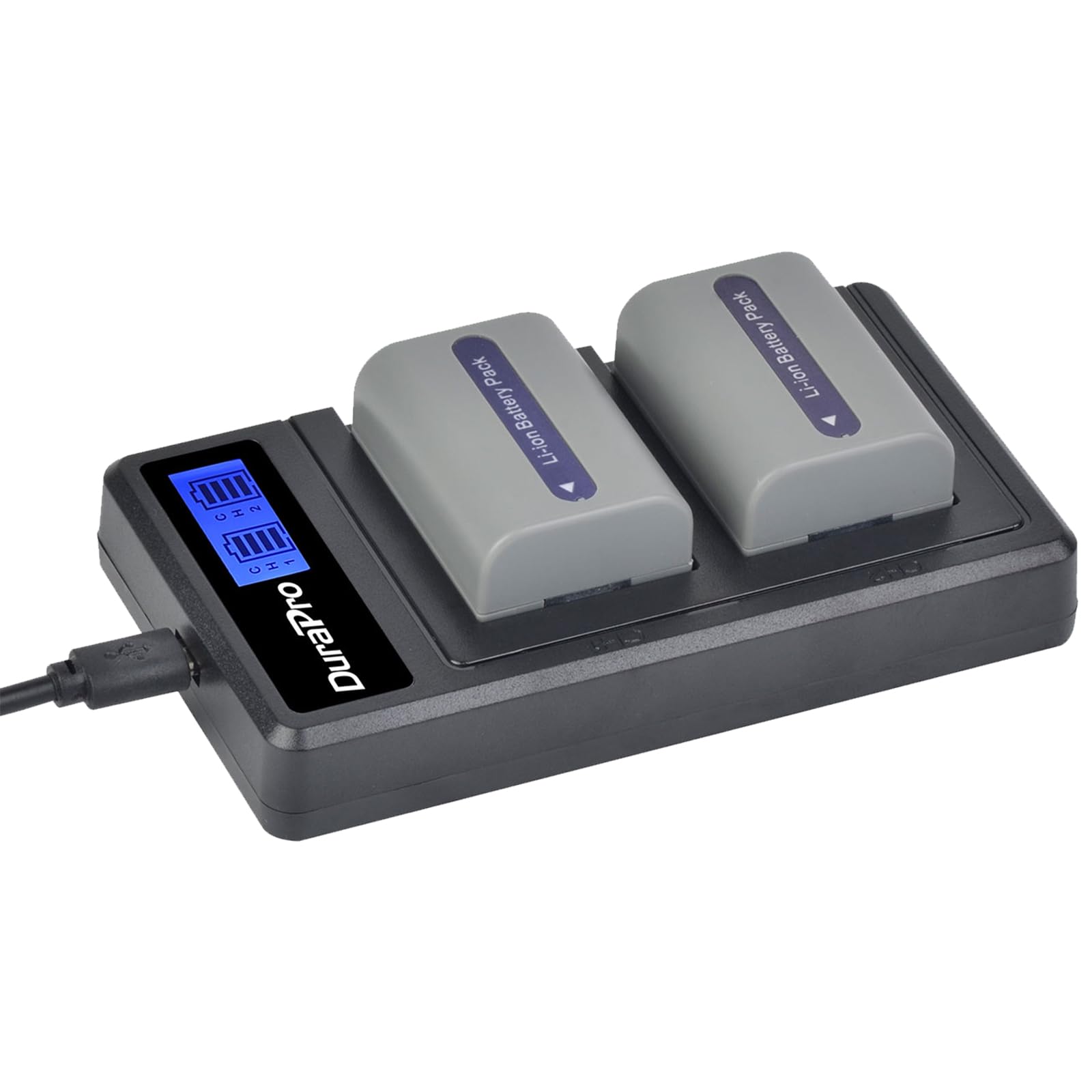 DuraPro 2Pcs NP-FP50 Battery + LCD Dual USB Charger for Sony NP-FP50 NP-FP30 DCR-DVD203E, DCR-DVD205, DCR-DVD205E, DCR-DVD304E, DCR-DVD305, DCR-DVD305E, DCR-DVD403, DCR-HC96 DCR-SR30 DCR-SR40