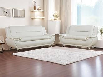 Leather 2 Piece Sofa Set, Sectional Couch, Modern Sofa for Living Room, Bedroom - B-Creamy White