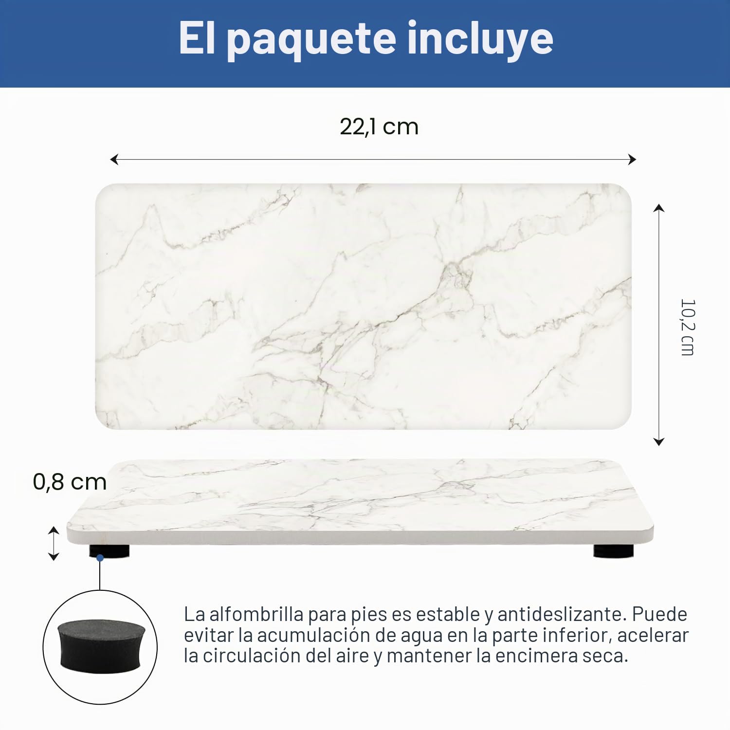 2 piezas de bandejas de secado de piedra absorbente de agua para fregadero, accesorios de baño, bandeja de jabón de cocina, dispensador de jabón de cerámica blanca, soporte para platos de mármol