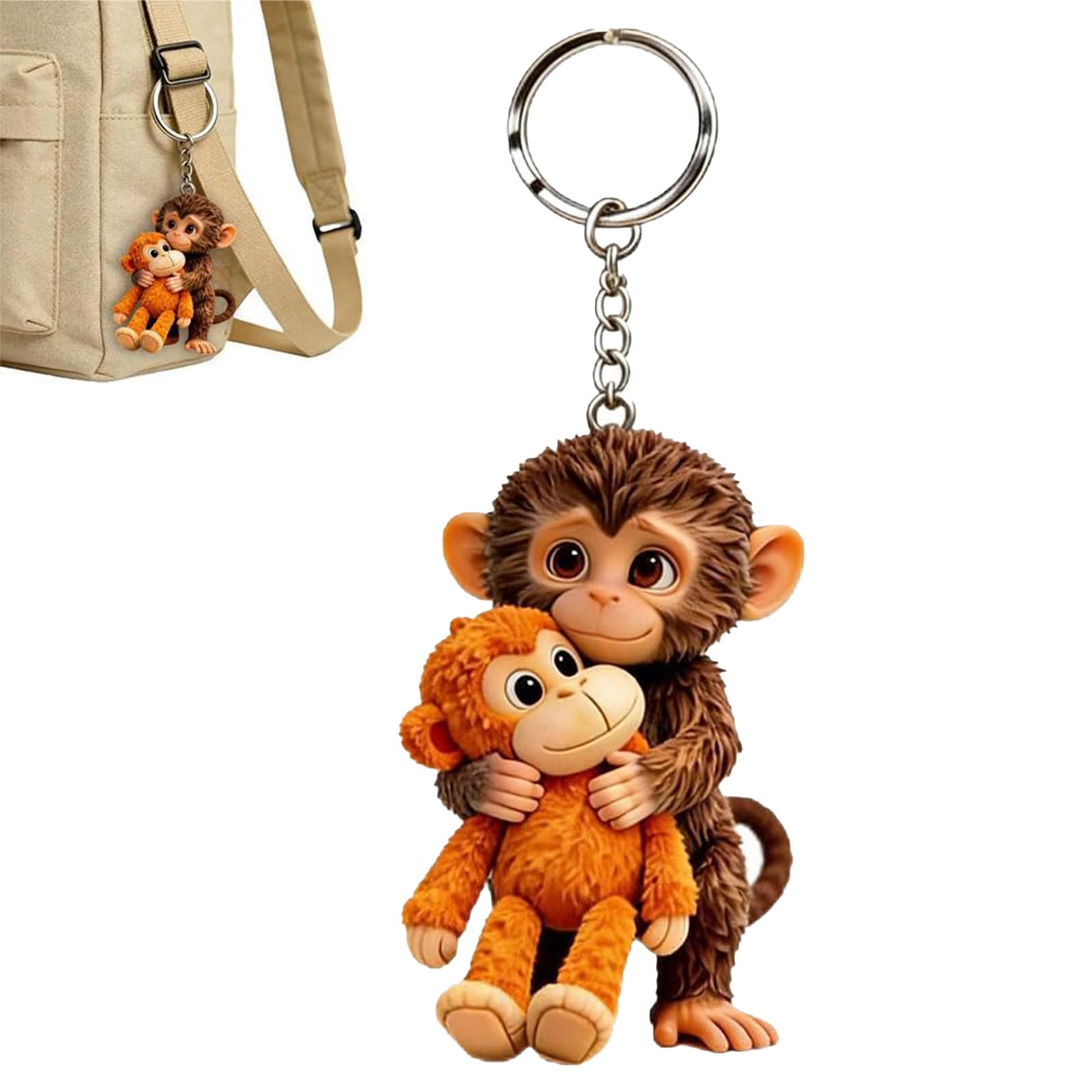 Bulnire Protect Punch The Monkey Keychain, 3D Monkey Mother and Baby Resin Keyring Decoration for Backpack Purse Car Keys Gift (A)