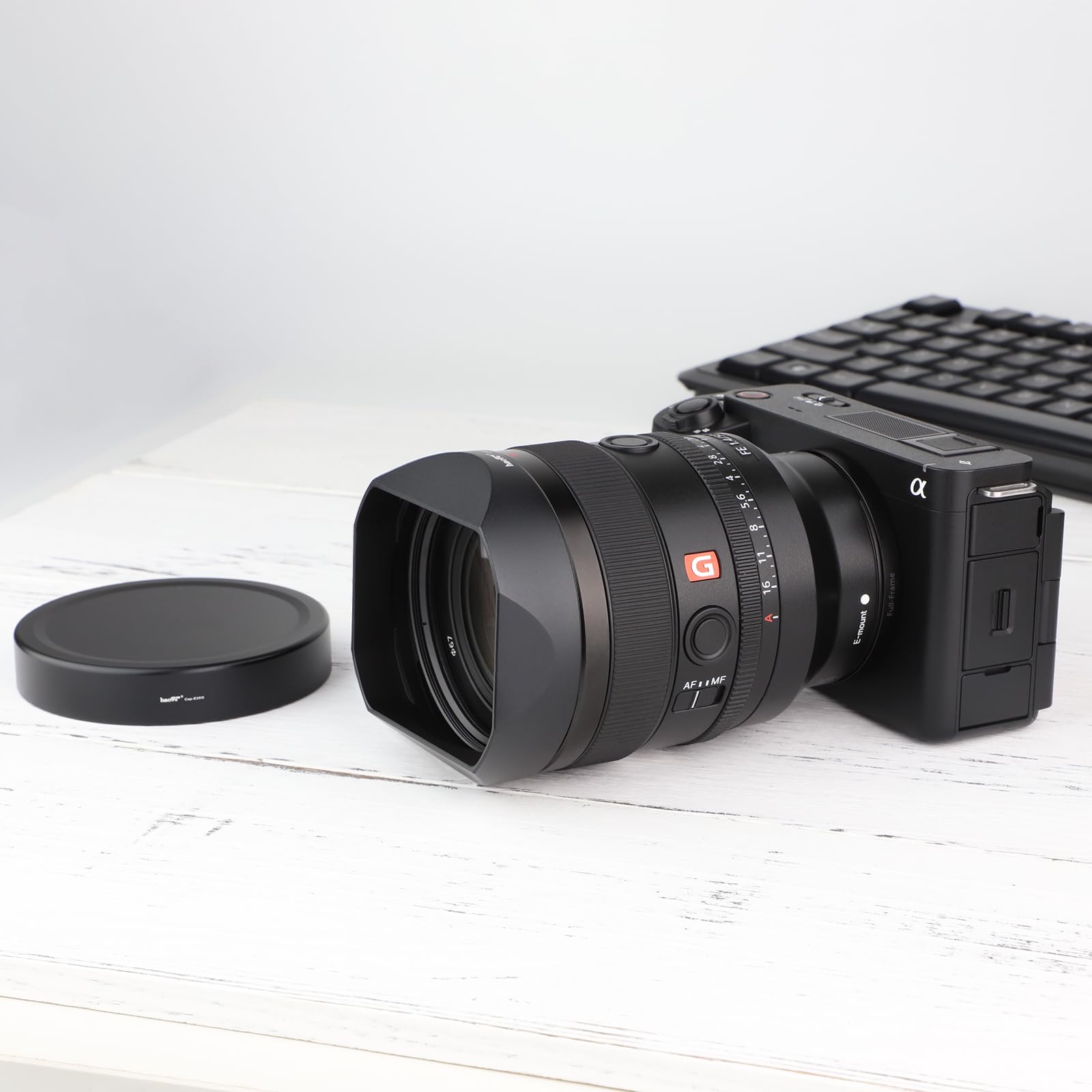 Haoge Gegenlichtblende Bajonett Metall eckig für Sony FE 35mm F1.4 GM, FE 50mm F1.4 GM(mit Metall-Frontkappe), ersetzt Sony FE35mm F1.4 GM Hood ALC-SH164