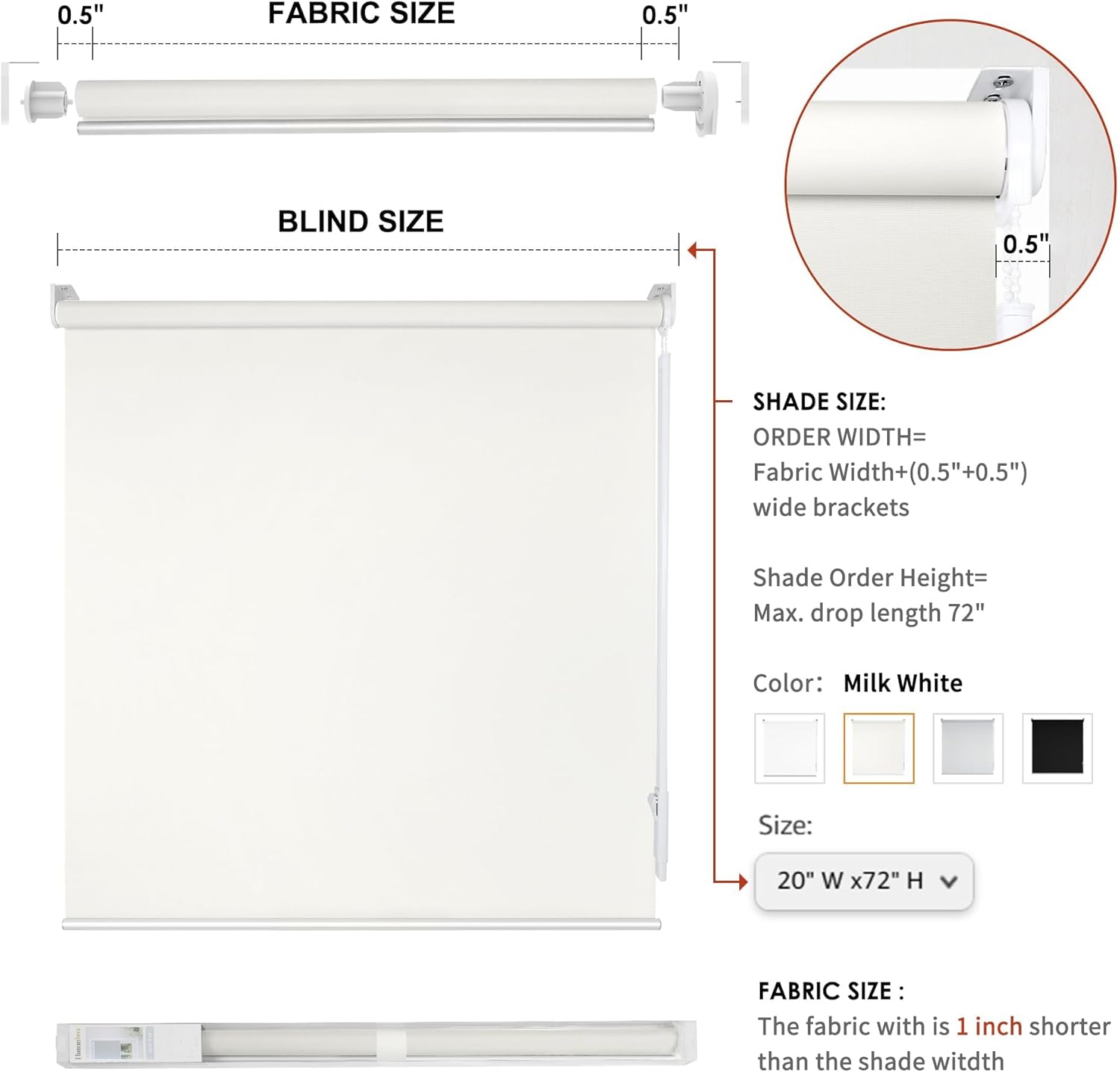 Allbright Light Filtering Roller Blinds for Windows, Thermal Insulated UV Protection Privacy Window Shades for Home Office and Bedroom 43" W×72" H Milk White 43"W×72"H Light Filtering?milkwhite